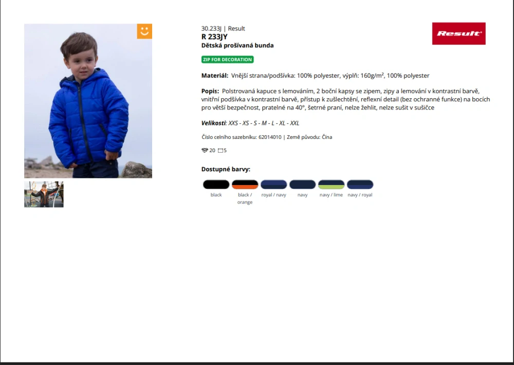 R 233JY Dětská prošívaná bunda